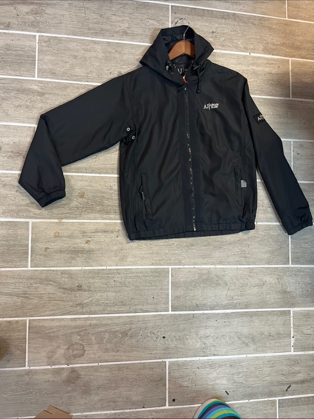 Armani Jeans Black Hooded Windbreaker Jacket